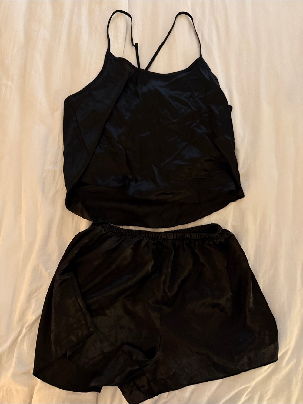 Black Satin Cami and Shorts Set - Women
